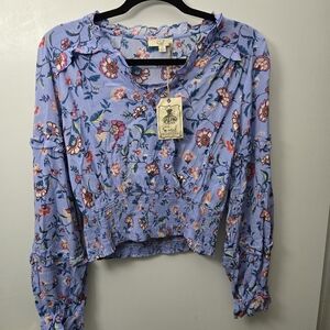 Easel Floral Periwinkle Blue Smocked Top And Matching Skater Skirt Set